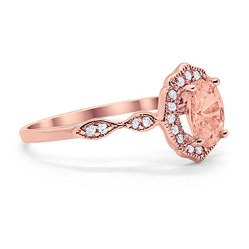 Antique Style Oval Engagement Ring Rose Tone, Simulated Morganite CZ 925 Sterling Silver
